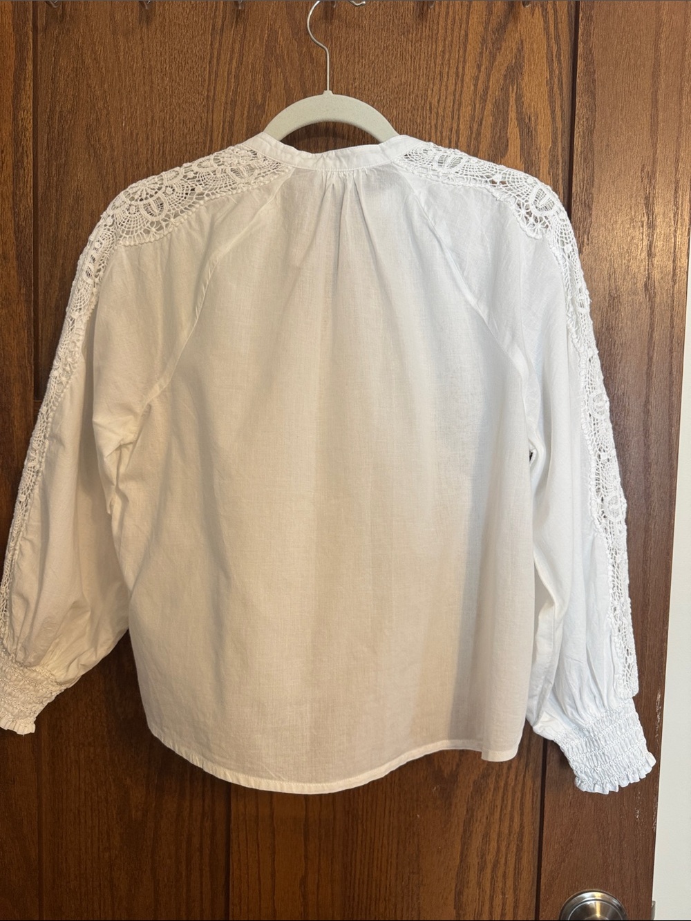 Women's White Lace-Trim Peasant Blouse - Picture 5 of 5